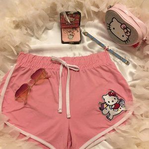 ADORABLE hello kitty cotton candy pink shorts,leather braclete and necklace set!